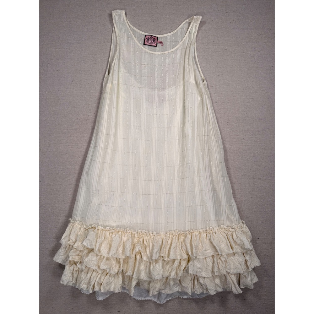 Juicy Couture Cream Gold Metallic Cotton Ruffle Tiered Mini Dress Size 10 50170